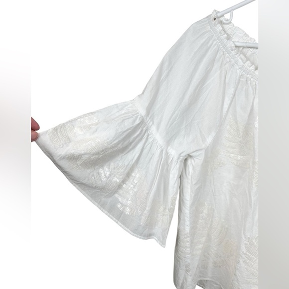 Marc Cain cotton peasant blouse, M, sequins, off shoulder, bell sleeves Boho - Picture 2 of 8